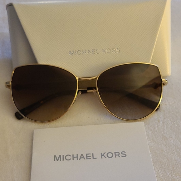NWT Michael Kors Gold & Brown Cat Eye Sunglasses - Picture 1 of 3